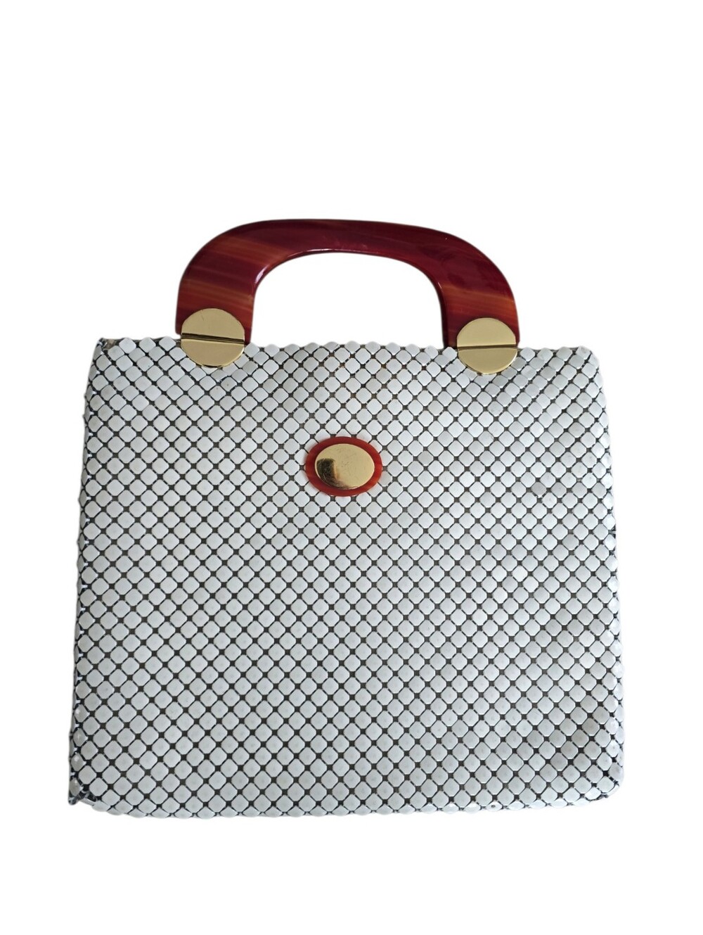 Vintage Whiting & Davis White Metal Mesh Lucite Handle Purse